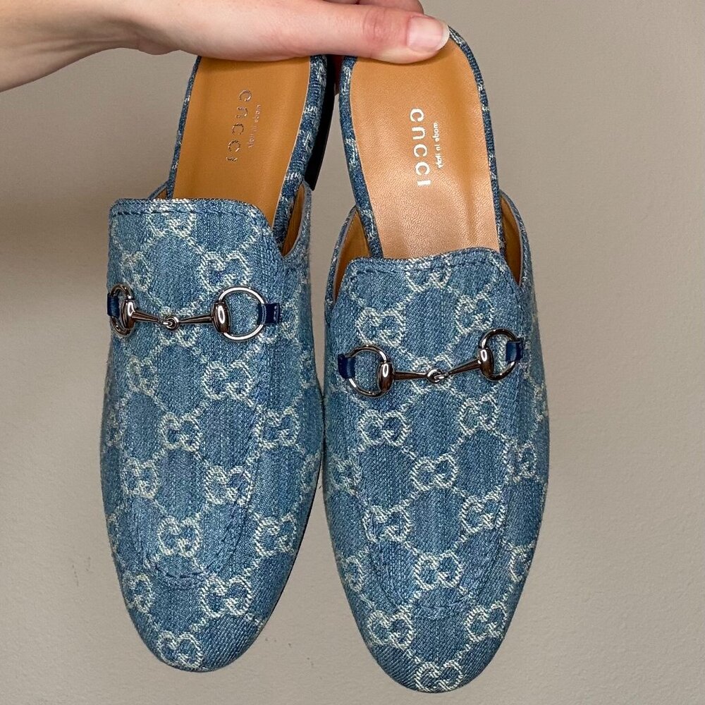 Gucci Denim Monogram Mules